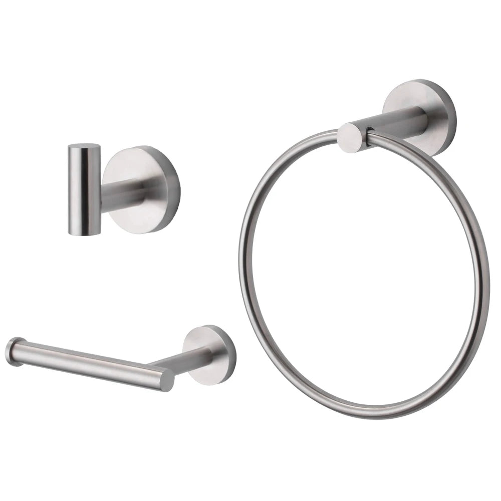 3 Pieces Brushed Nickel Bathroom Hardware Set Towel Ring Toilet Paper Holder Towel Hook, Wall Mounted Bathroom Accessories Set