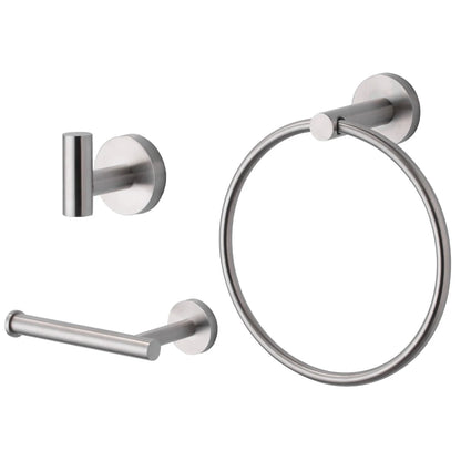 3 Pieces Brushed Nickel Bathroom Hardware Set Towel Ring Toilet Paper Holder Towel Hook, Wall Mounted Bathroom Accessories Set