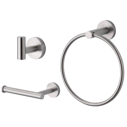 3 Pieces Brushed Nickel Bathroom Hardware Set Towel Ring Toilet Paper Holder Towel Hook, Wall Mounted Bathroom Accessories Set by PDG ibma