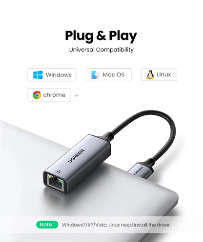 UGREEN USB Ethernet Adapter USB 3.0 Network Card to USB RJ45 Lan for PC Windows 10 Xiaomi Mi Box 3/S Nintend Switch Ethernet USB