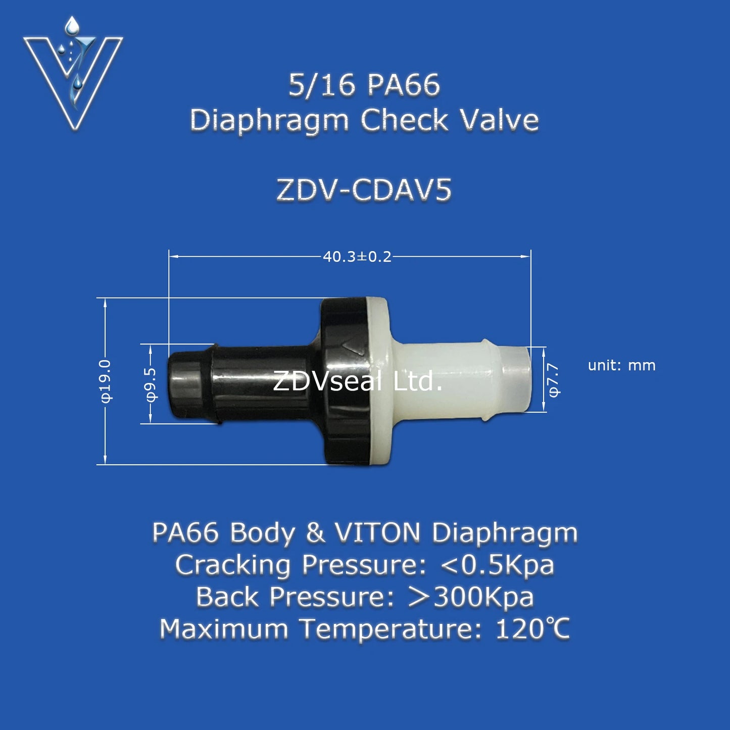 ZDVseal 3/8 Inch Nylon 66 Diaphragm Check Valve with Barbed End for 8mm Hose Automotive Oil Ink Water and Gas Systems