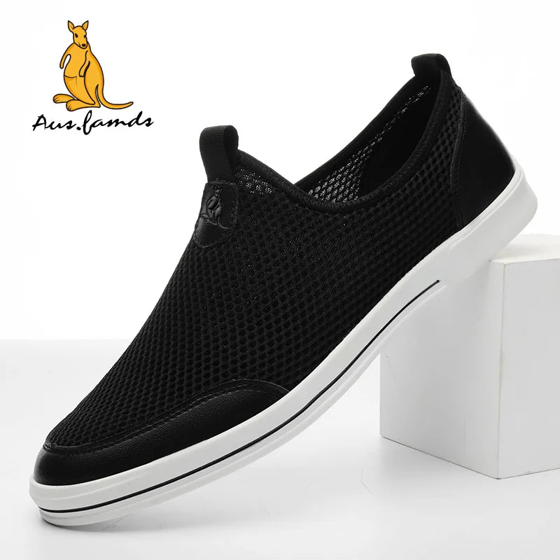 Men's Lightweight Cowhide Leather Casual Sport Sandals Kangaroo Logo Slip-On Lace-Up Summer Walking Style Shoes Breathable
