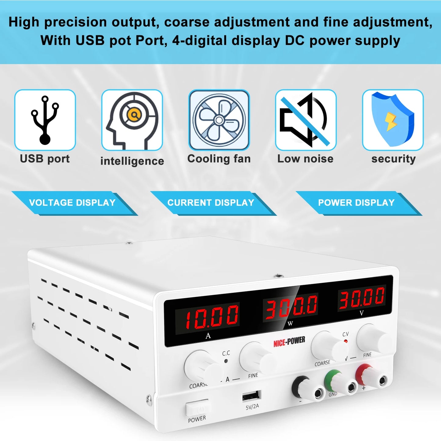 Nice Power SPS-H3010 30V 10A 300W Digital Display Adjustable DC Maintenance Power Supply Battery Backup