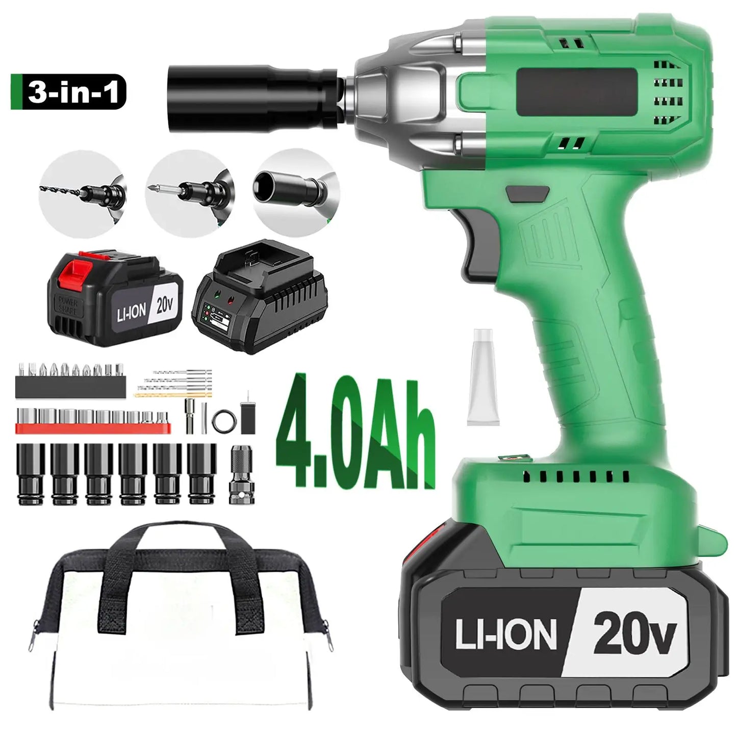 20V Cordless Impact Wrench DIY Grade Electric Wrench Drill for Car Max Torque 320nm Battery Powered