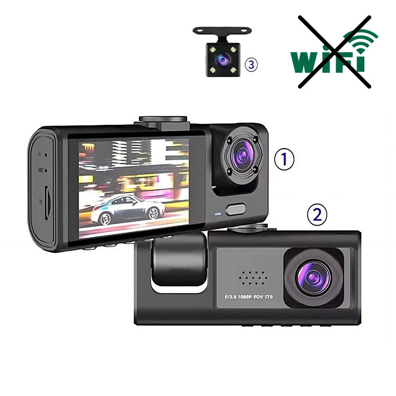Dash Cam 3 Channels 1080p Hd  Front Rear and Inner Camera Car Video Recorder Dvr Black Box  Driving Record for Car