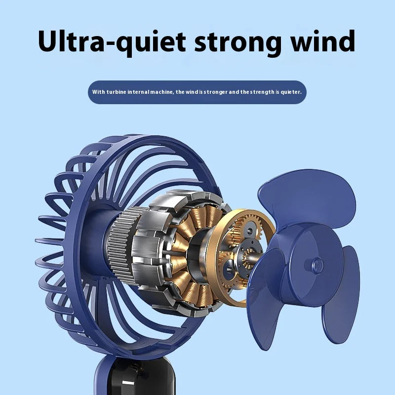 USB Portable 6-Speed Digital Display Fan Mini Handheld Large Wind Silent Desktop Cooling Gift Foldable for Household Car Use