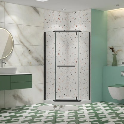 34.75" X 72" Frameless Neo-Angle Pivot Shower Door Matte Black 1/4" Tempered Glass
