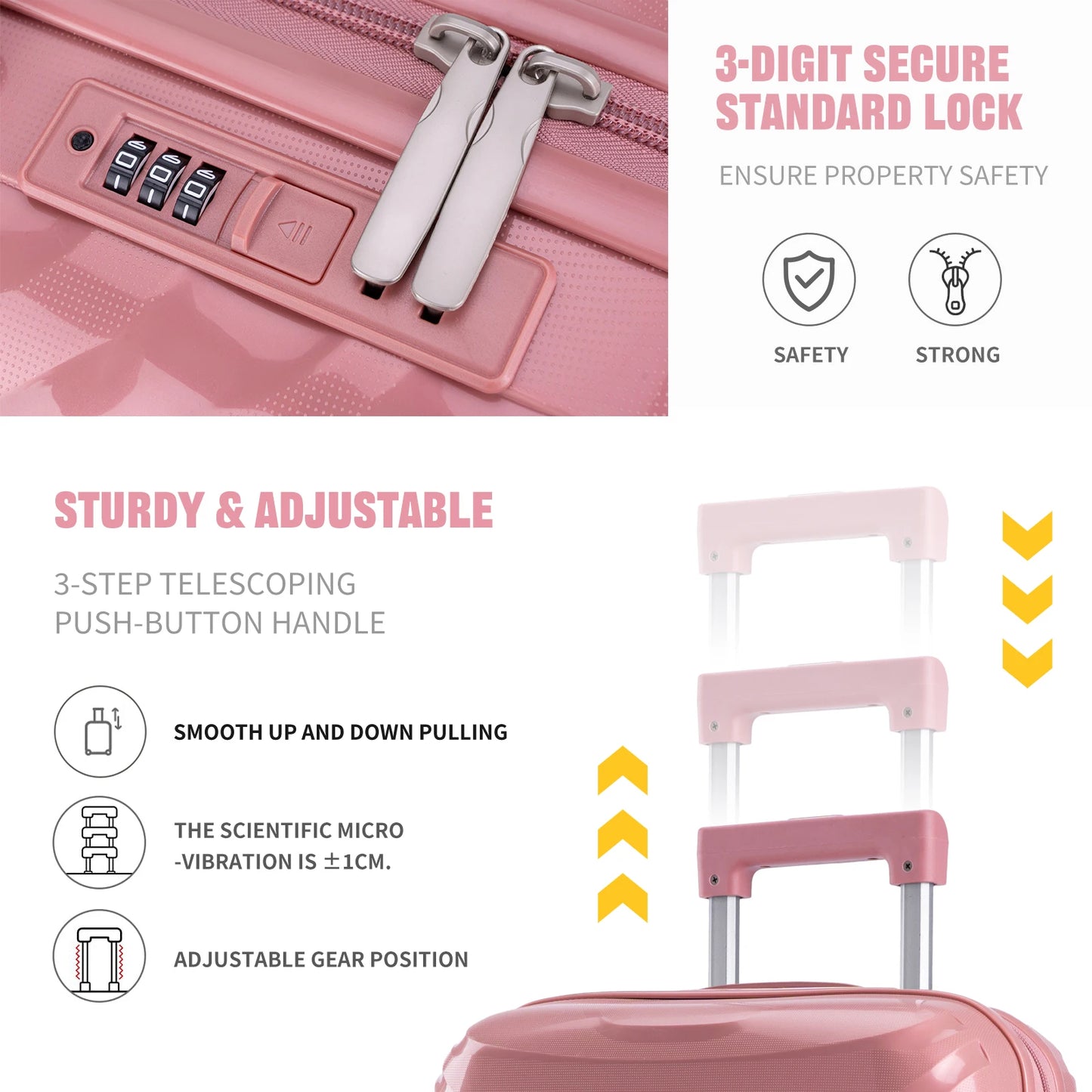 Elegant Pink Luggage Sets: 20/24/28 Inch Hardside Suitcases for Modern Travelers Durable Suitcase Trolley with Spinner Wheels