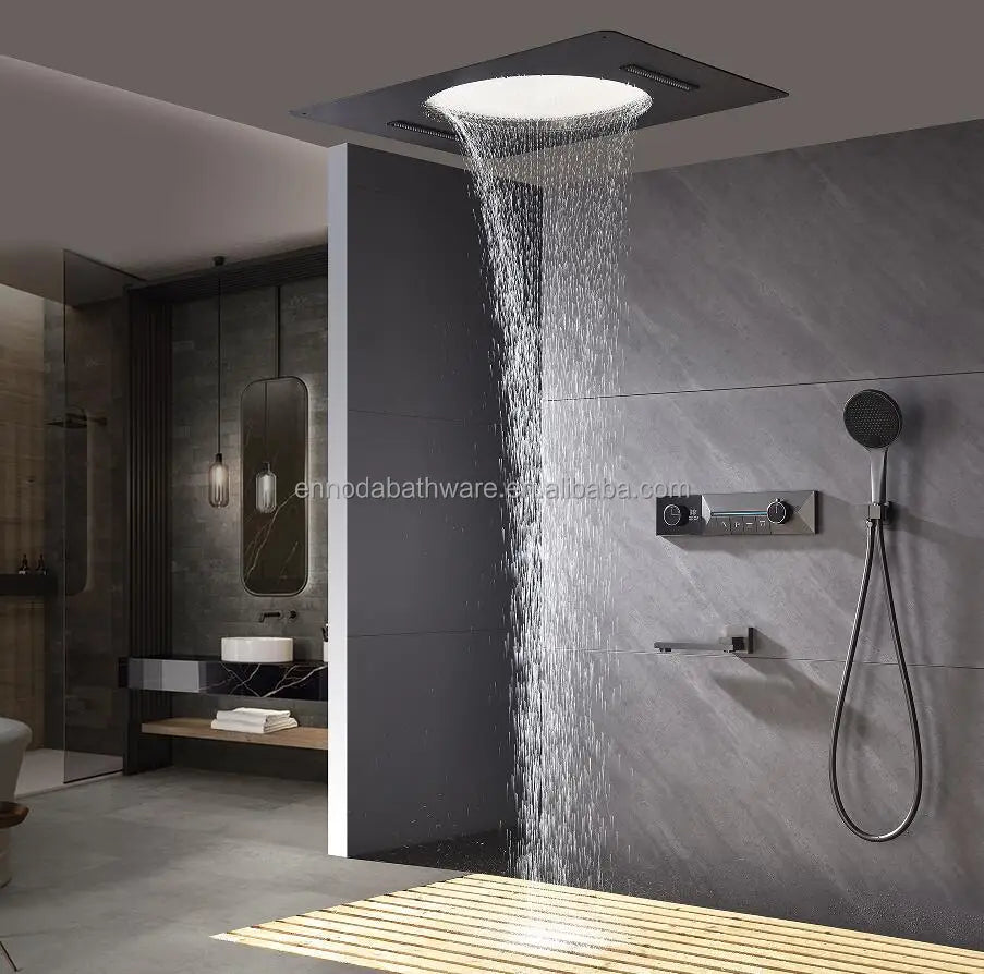 4 Way Shower Diverter Valve Digital Temperature Display Control Mixer Valve Modern Push Button Shower Faucet Valve