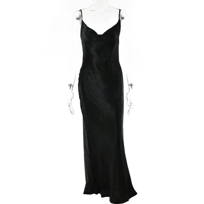 Sexy Spaghetti Strap Backless Summer Dress Women Satin Lace up Trumpet Long Dress Elegant Bodycon Party Dresses 2021