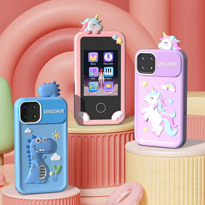 Unisex 4G Kids Smart Desktop Phone with 2.8 Inch Touch Screen Toy Camera Learning Toy Made of Wood for Children