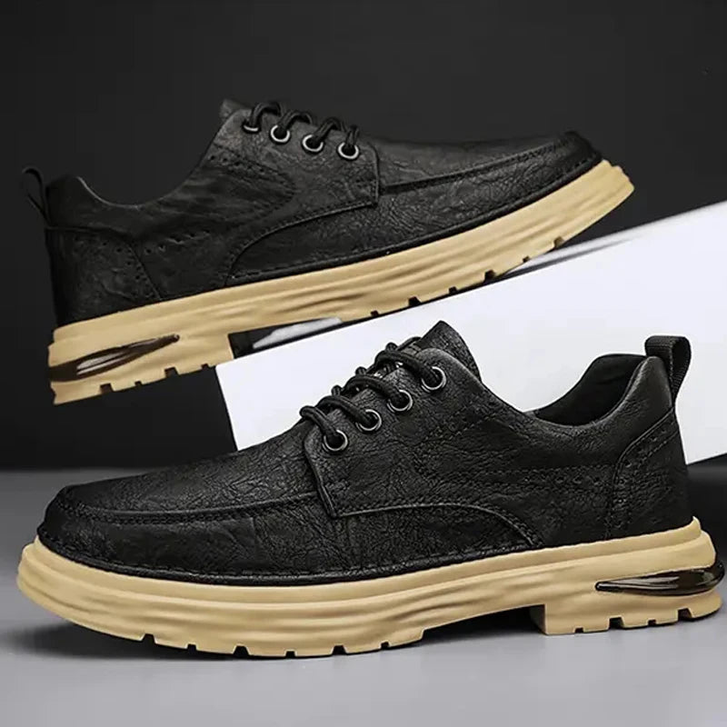 New Leather Shoes Men's Korean Version Fashion Custom LOGO 4 Seasons Genuine Leather Lace-up Office Business Dress Shoes