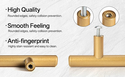 LiLong Hardware 10 Pack Hollow Stainless Steel Cupboard Handles 5 Inch (128mm) Kitchen Drawer Pulls 3'' Hole Center Gold Made
