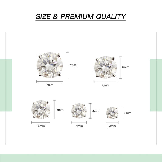 Classic Rhodium Plated S925 Sterling Silver Stock Earrings Luxury Round VVS Moissanite Lab Grown Diamond Women Stud Earrings