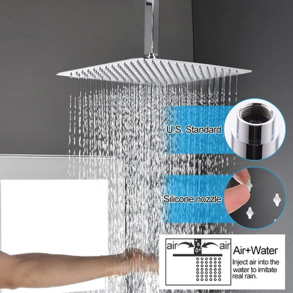 16 Inch Ceiling Mount Shower Faucet Combo Set Triple Handle Square Shower Head Thermostatic Faucets Brass Polished Finish 5 Year