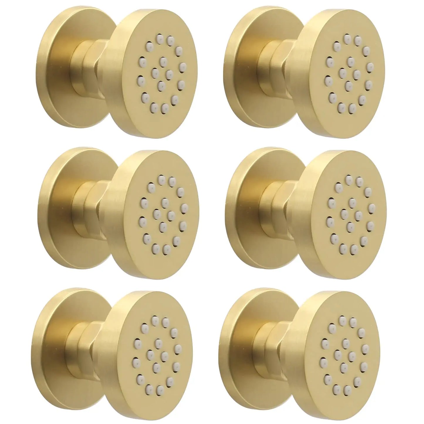Brass Round Shower Body Spray Jets 6 Pack,2 Inch Brushed Gold Rain Shower Head Wall Mount Rainfall Shower Head Sprayer