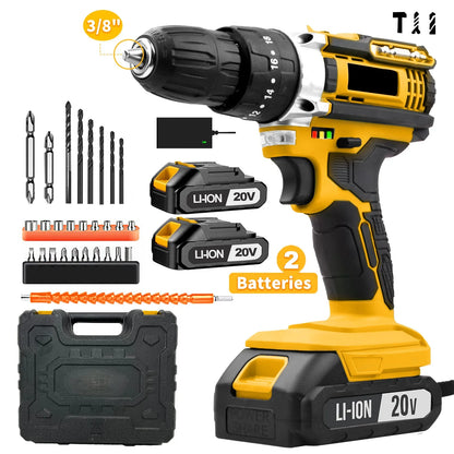 20V Cordless Impact Drill Electric Screwdriver Set Variable Speed Max Drilling Diameter 30mm Local US Warehouse