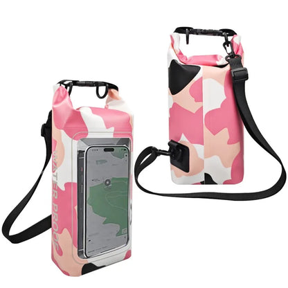 Sinodiving Supplier 2L Roll Top Floating Waterproof Phone Pouch Shoulder Dry Bag Touch Screen for Hiking Camping Surfing Black