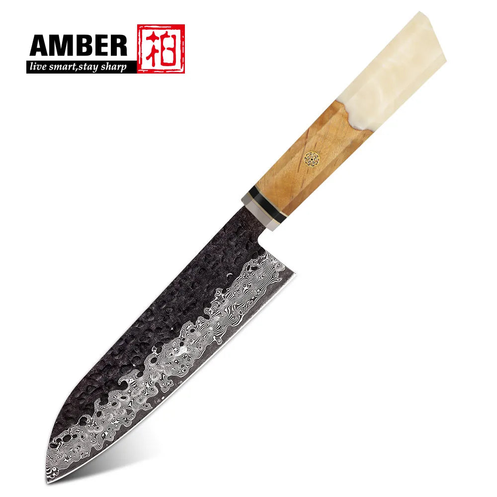 Amber 6pcs 67 Layers Damascus Vg10 Knife Set Japanese Knife Set Damascus Kitchen Knife Set Resin Handle