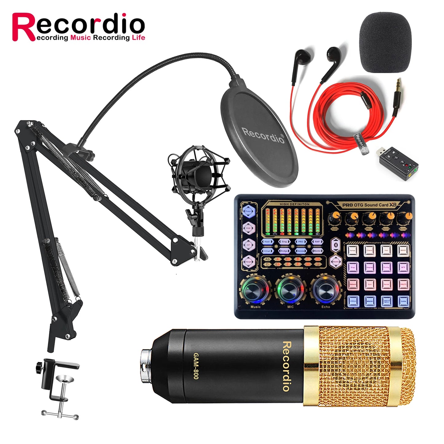 GAM-800R Professional Condenser Microphone R8 Sound Card Set for Webcast Live Recording