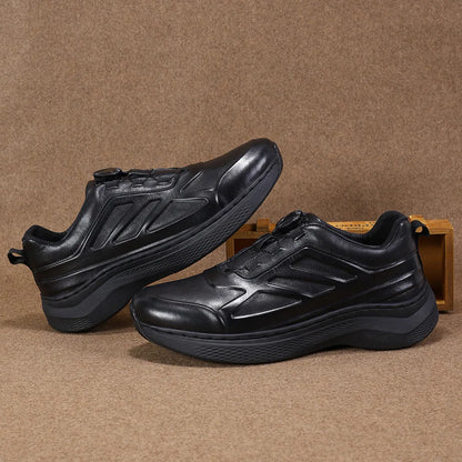 Men's Genuine Leather Sporty Chunky Shoes Round Toe Lace-up Rubber Outsole EVA Midsole Cushioned Autumn Casual Wear