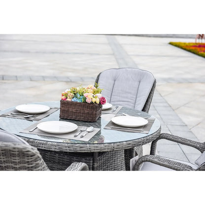 HMS Five-Piece Extendable Dining Set Modern Round Gray Glass Wood for Kitchen Living Room Hotel or Outdoor Home Furniture
