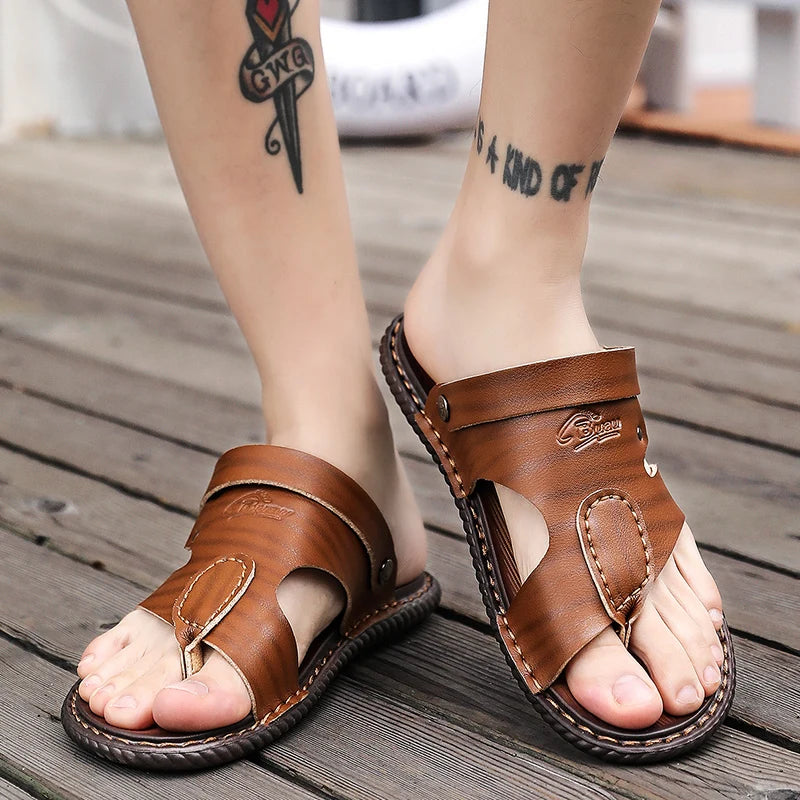 FUQIAO Summer New Style Men's Sandals Leather Soft Bottom Leisure Men Shoes Sandals Recommend Zandalias Para Hombre Verano