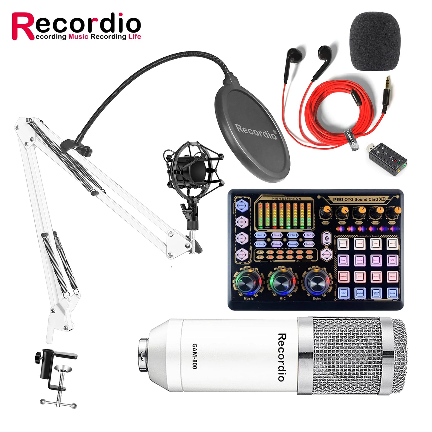 GAM-800R Professional Condenser Microphone R8 Sound Card Set for Webcast Live Recording