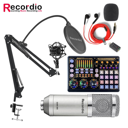 GAM-800R Professional Condenser Microphone R8 Sound Card Set for Webcast Live Recording