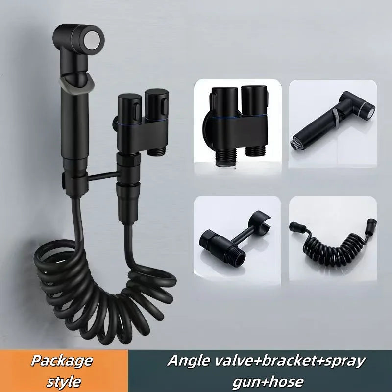 Hot Sale Portable Toilet Sprayer Bathroom Bidet Sprayer Set High Pressure Double Outlet Corner Cleaning Toilet Set