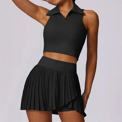 Women Yoga Outfit Yoga Sets Skirts Vest Bra Tennis Sport Gym Tracksuit Casual Shorts Dress Jacket