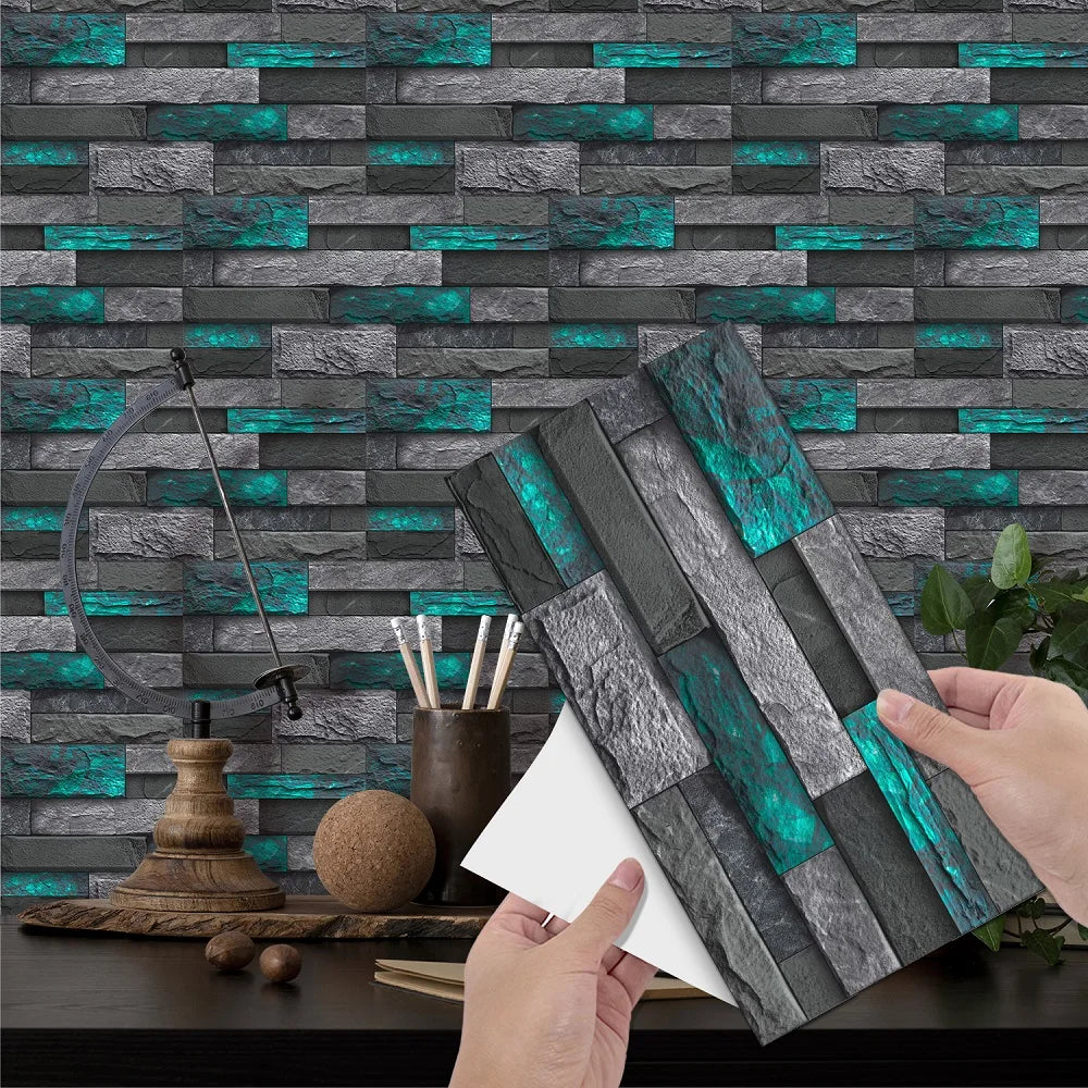 5.91X11.81Inch PCS Art Brick Waterproof Wall Sticker Peel and Stick Tile Sticker PVC Self-adhesive Wall Tile for Kitchen