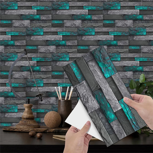 5.91X11.81Inch PCS Art Brick Waterproof Wall Sticker Peel and Stick Tile Sticker PVC Self-adhesive Wall Tile for Kitchen
