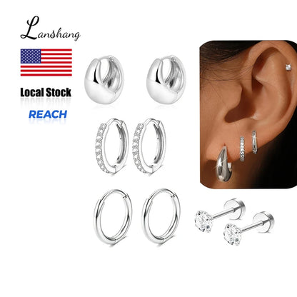 4 Pairs Stainless Steel Earrings Set for Women Gold Plated Jewelry CZ Fashion Hoop Earrings Perfect for Daily Wear or Gifting