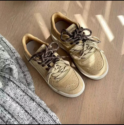Women Korean Style Lace up Board Shoes 2026 Spring Super Popular Thick Sole Versatile Student Daily Casual White Sneakers