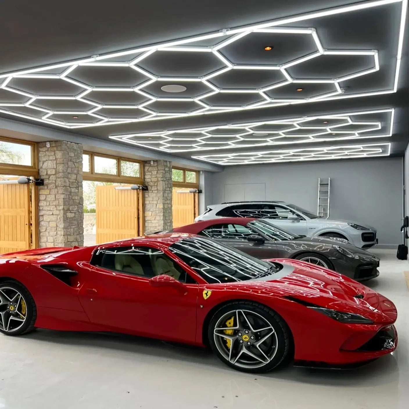 Customized 14 Grids Car Detailing Workshop Honeycomb Hexagonal Led Garage Light Car Wash Ceiling Led Light