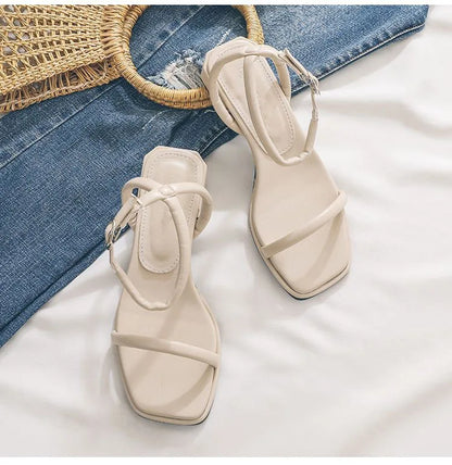 New Mid Heeled Sandals for Women, Summer Fish Mouth Covers, Thick Heels, High Heels, Simple Color Style