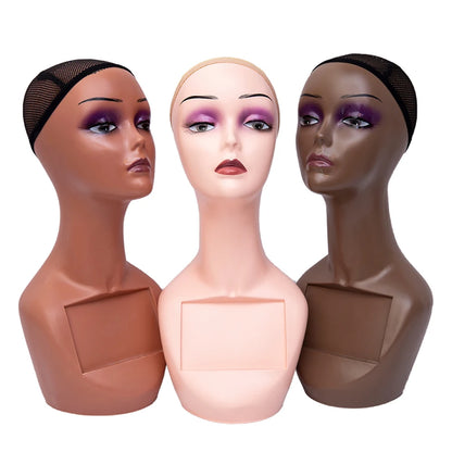 Fast Delivery PVC Professional Long Neck Female Realistic Mannequin Head and Makeup for Wig Display