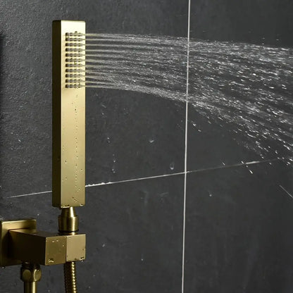 Brushed Gold Shower Body Sprays System 12 Inch LED Wall Mounted Rain Shower Head System Digital Display Thermostatic Shower Set
