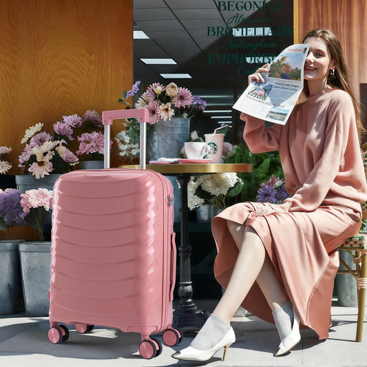 Elegant Pink Luggage Sets: 20/24/28 Inch Hardside Suitcases for Modern Travelers Durable Suitcase Trolley with Spinner Wheels
