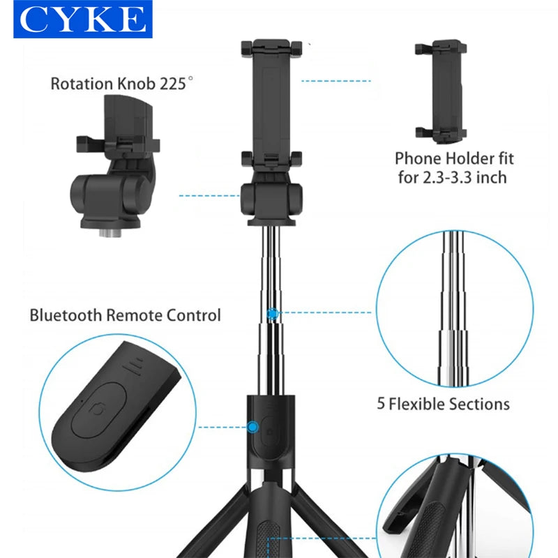 CYKE L01s Selfie Stick Tripod Mini Extendable 3 in 1 Selfie Stick With Wireless Remote and Tripod Stand Holder