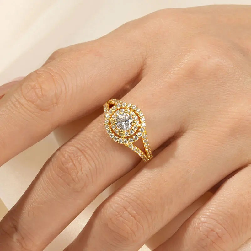 New Luxury Wedding Engagement Gift & Party Jewelry 14K Gold Filled Round 5.25mm 0.5CT Cubic Zirconia Classic Bifurcated Arm Ring