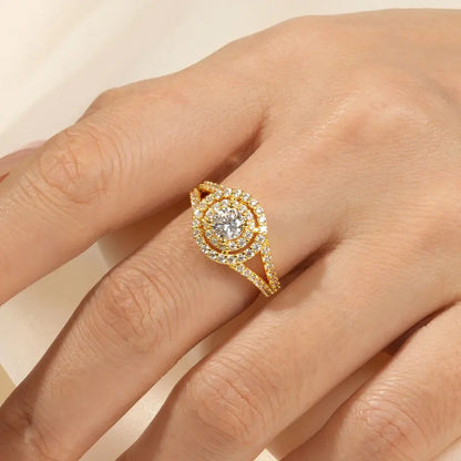New Luxury Wedding Engagement Gift & Party Jewelry 14K Gold Filled Round 5.25mm 0.5CT Cubic Zirconia Classic Bifurcated Arm Ring