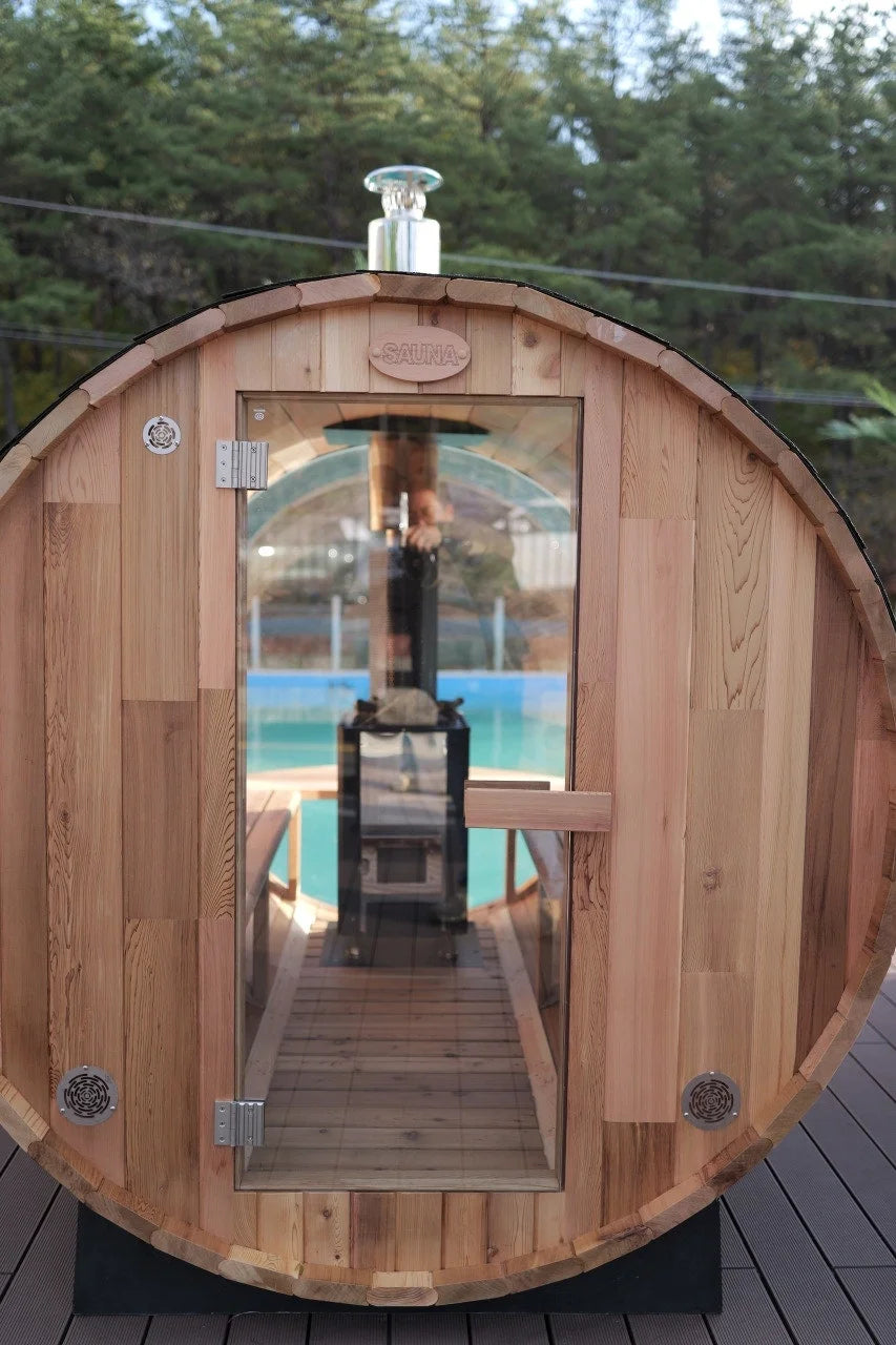 Pure Canadian Cedar Wood Hemlock White Pine Wood Garden Outdoor Dry Steam Sauna Room with Wood Burning Stove Heater