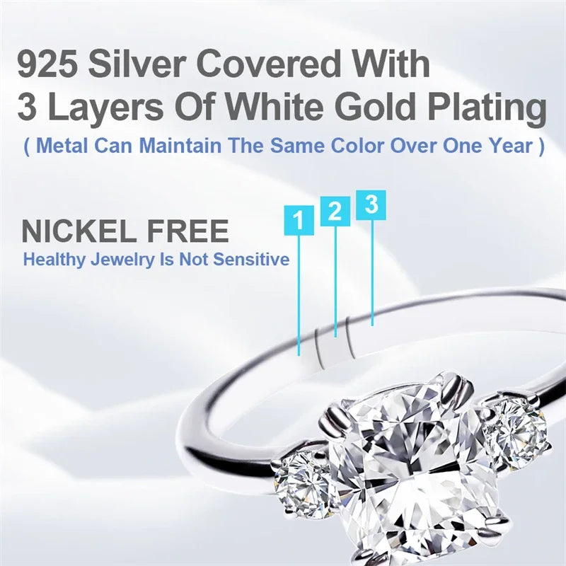 Tianyu Gems Fine Jewelry Cushion Cut Pure S925 Sterling 18k Gold Plated Moissanite Engagement Wedding Silver Rings for Women