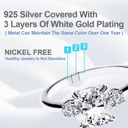 Tianyu Gems Fine Jewelry Cushion Cut Pure S925 Sterling 18k Gold Plated Moissanite Engagement Wedding Silver Rings for Women