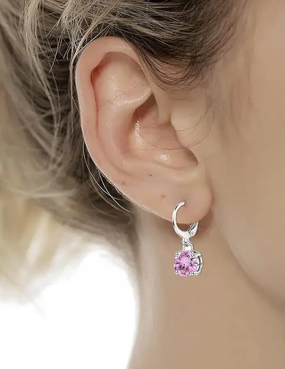 6 Pairs Leverback Drop Dangle Earrings Set Multicolor Round CZ Hoop Earrings 8MM for Women