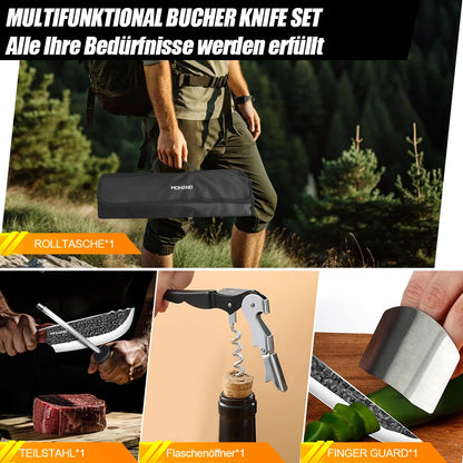 7-Piece Kitchen Knife Set With Leather Sheath and Carry Case Boning Knife Santoku Knife Butcher'S Knife