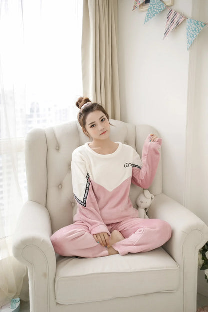 Women Pajamas Autumn Winter Flannel Warm Woman Sleepwear Korean cute Cartoon Pajama Set Fashion Pijama Mujer Home Cloth Pyjamas