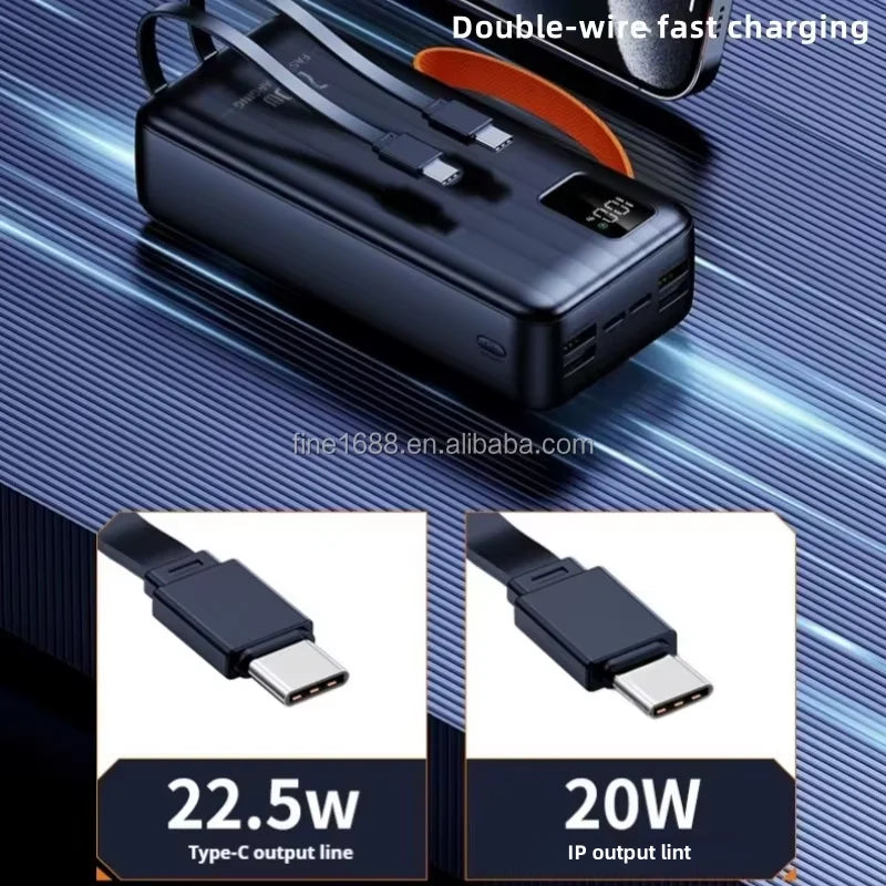 High Capacity 60000mAh Portable Power Bank Fast Charging 22.5W PD+QC3.0 Dual-Thread 60000 MAh High Efficiency Power Supplies